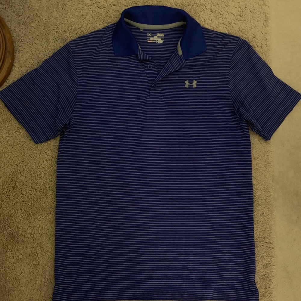 Men’s Polo Blue with Grey Stripes Under Armor